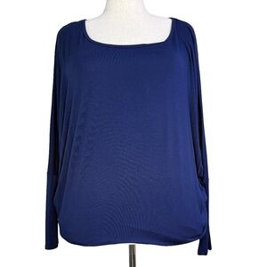 Lock & Love XL Navy Flowy Draped Long Sleeve Batwing Dolman Sleeve Soft Top